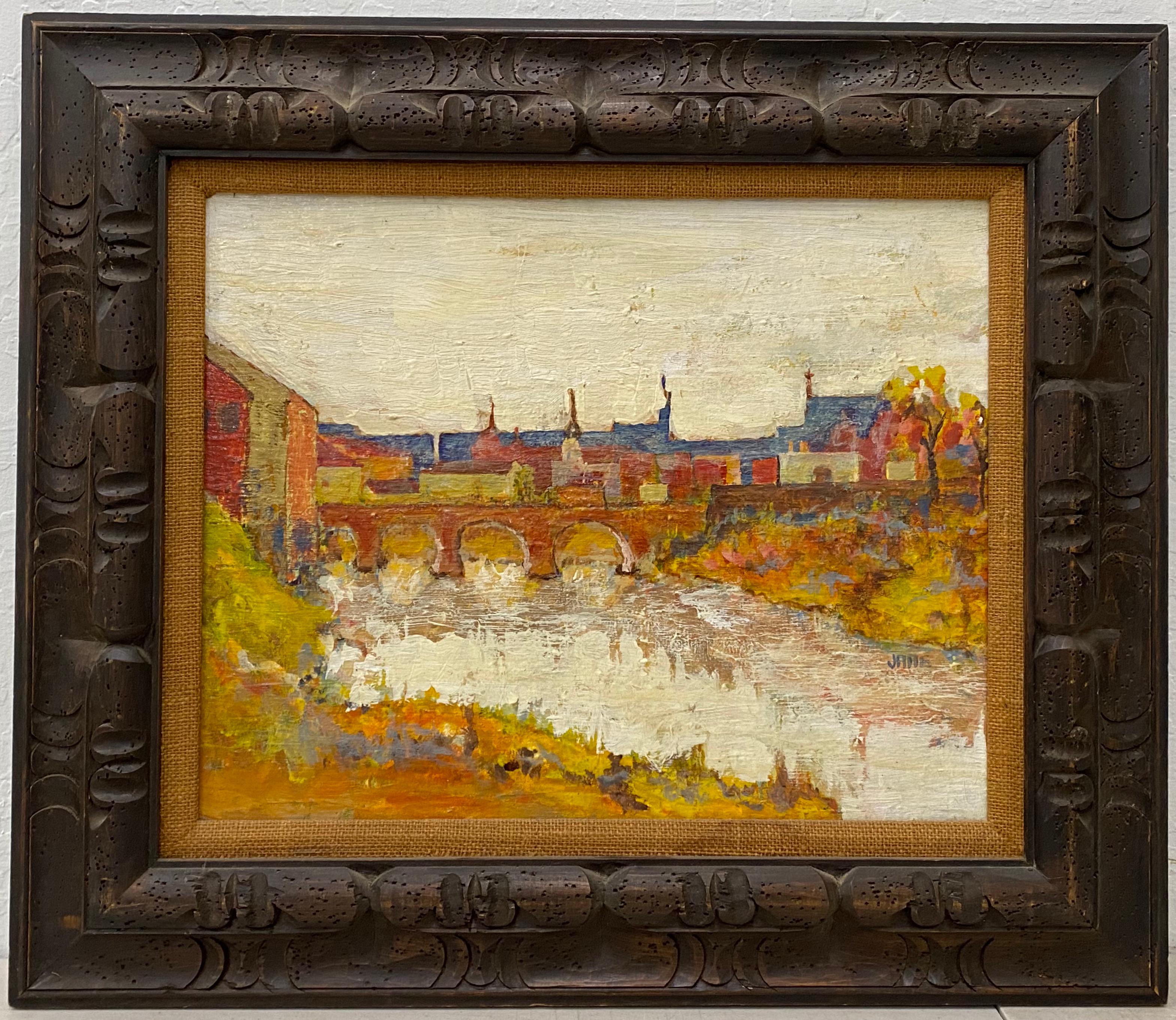 Unknown Landscape Painting - Mid 20th Century European Townscape by Jane C.1950