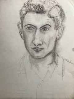 Mid 20th Century French Charcoal Drawing - Portrait of a Man