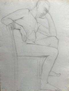 Mitte des 20. Jahrhunderts Französisch Kohlezeichnung - Porträt eines stehenden nackten Mannes