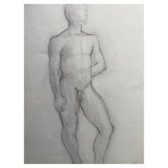 Dessin au fusain français du milieu du 20e siècle, Portrait d'un homme nu debout