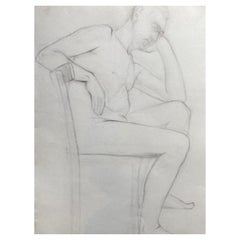 French mid 20th Century Charcoal Drawing - Portrait d'un homme nu debout