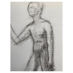 French mid 20th Century Charcoal Drawing - Portrait d'un homme nu debout