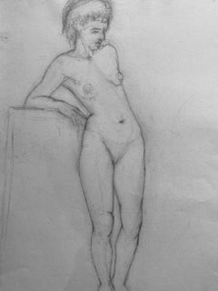 Mid 20th Century French Charcoal Drawing, Portrait of a Standing Nude Women