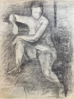Mid 20th Century French Charcoal Drawing - Portrait of a Standing Nude Women
