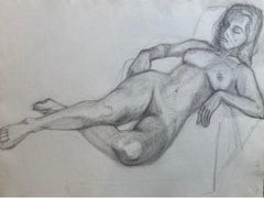 Mid 20th Century French Charcoal Drawing - Portrait of a Standing Nude Women