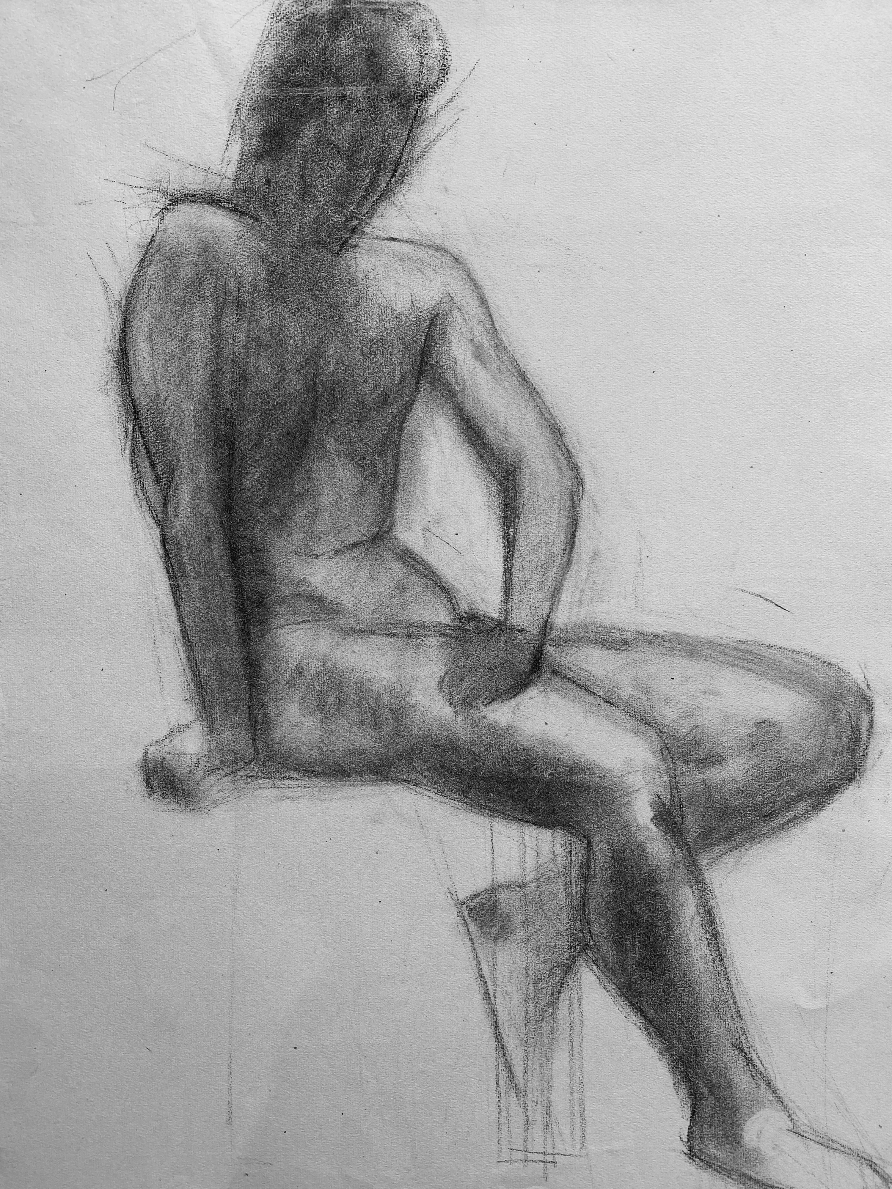 Mid 20th Century, French, Charcoal Drawing, Portrait d'une femme nue debout - Painting de Unknown