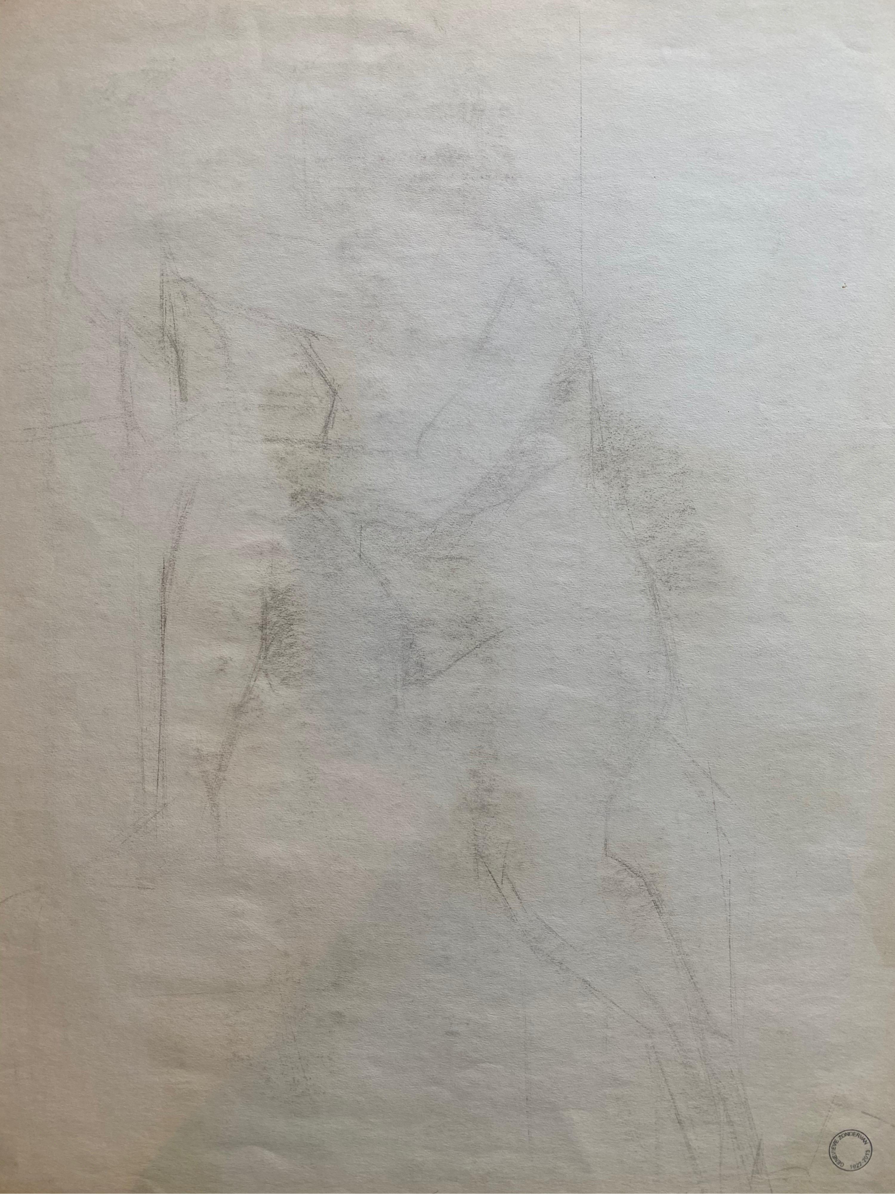 Dessin au fusain français du milieu du 20e siècle - Portrait d'une femme nue debout - Gris Nude Painting par Unknown