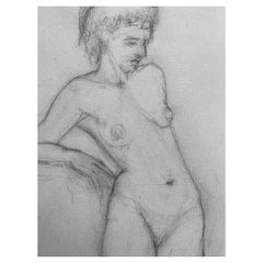 Dessin au fusain français du milieu du 20e siècle, Portrait d'une femme nue debout