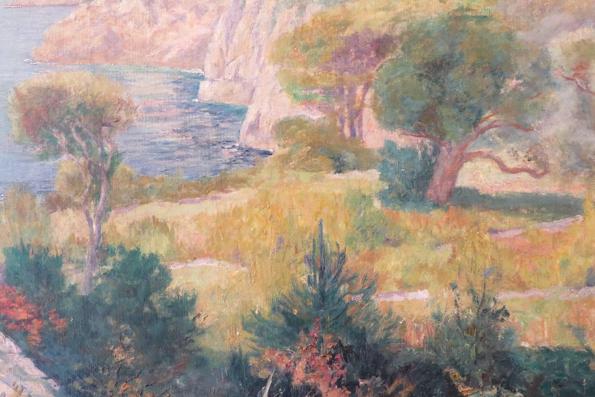 MID 20th CENTURY French Coastal IMPRESSIONIST Summer Landscape OIL PAINTING - Brown Landscape Painting by Unknown