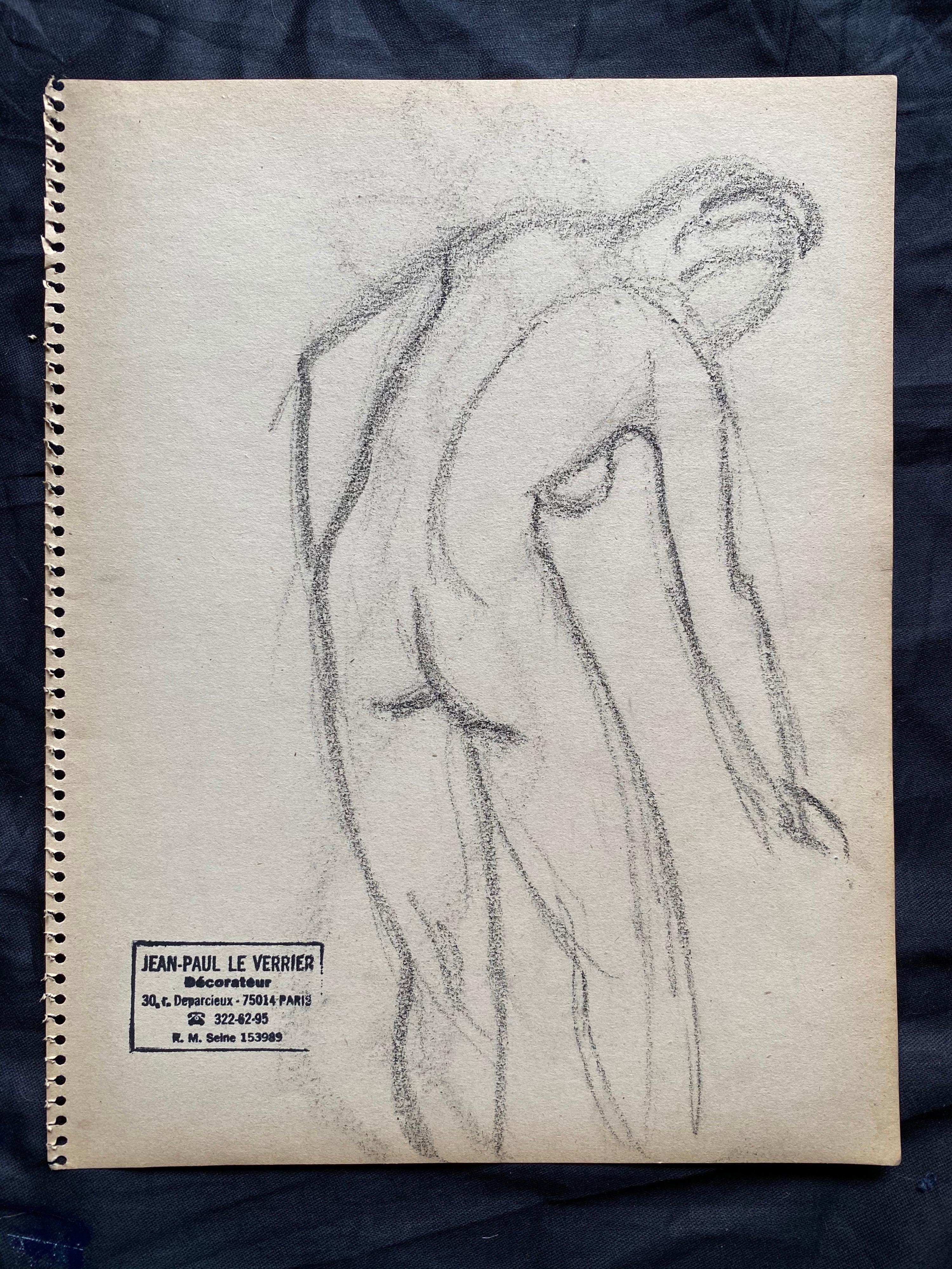 French mid 20th Century Original Line Drawing Sketch Nude Lady - Stamped - Painting de Unknown