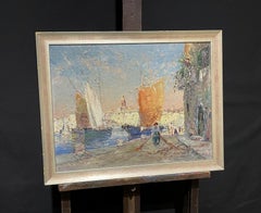 St Tropez Harbour French Post Impressionist Coastal Scene Boats Old Town Oil