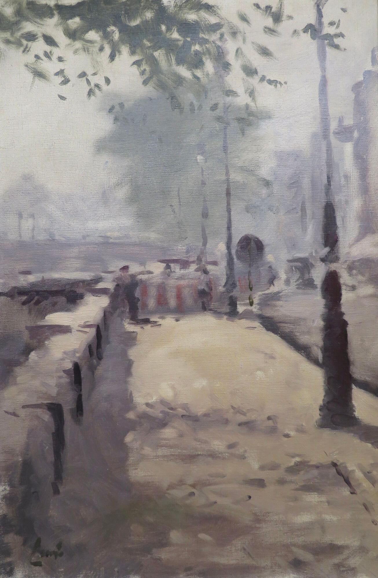 Pittura ad olio firmata RIVER SEINE PARIS, metà del XX secolo, di un pittore post-impressionista francese. in vendita 1