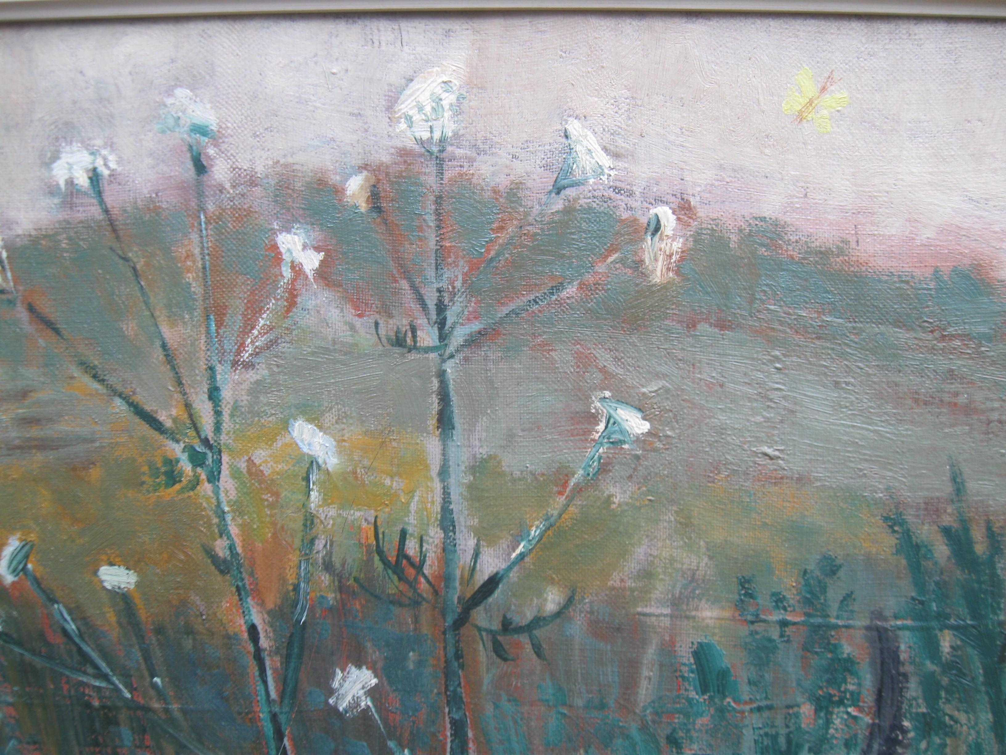 Peinture à l'huile expressionniste du milieu du 20e siècle, « Paysage de prairie avec faune »  - Expressionniste Painting par Unknown