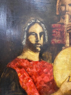 Mid 20th Century "Musicians" Original Oil Painting