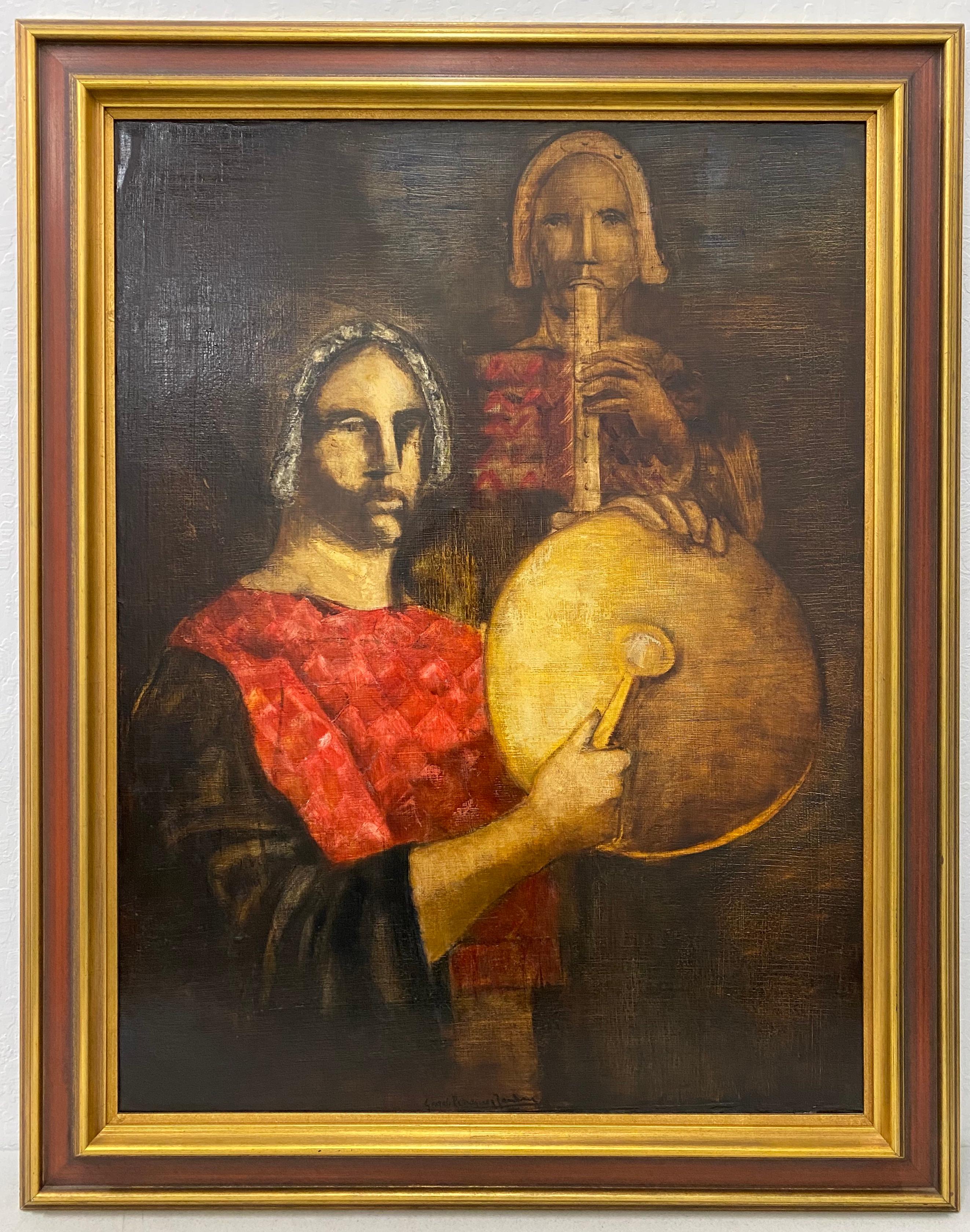 Unknown Portrait Painting - Mid 20th Century "Musicians" Original Oil Painting