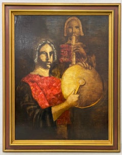 Mid 20th Century "Musicians" Original Oil Painting