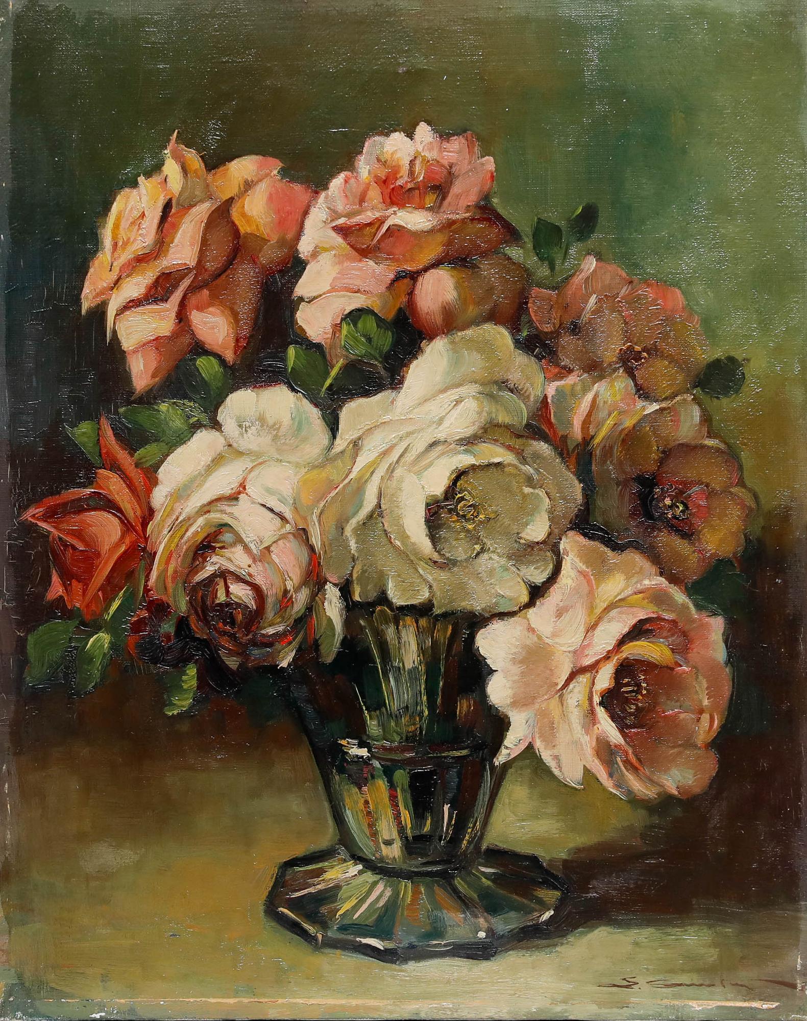 Ölgemälde aus der Mitte des 20. Jahrhunderts – Ein Blumenstrauß – Painting von Unknown