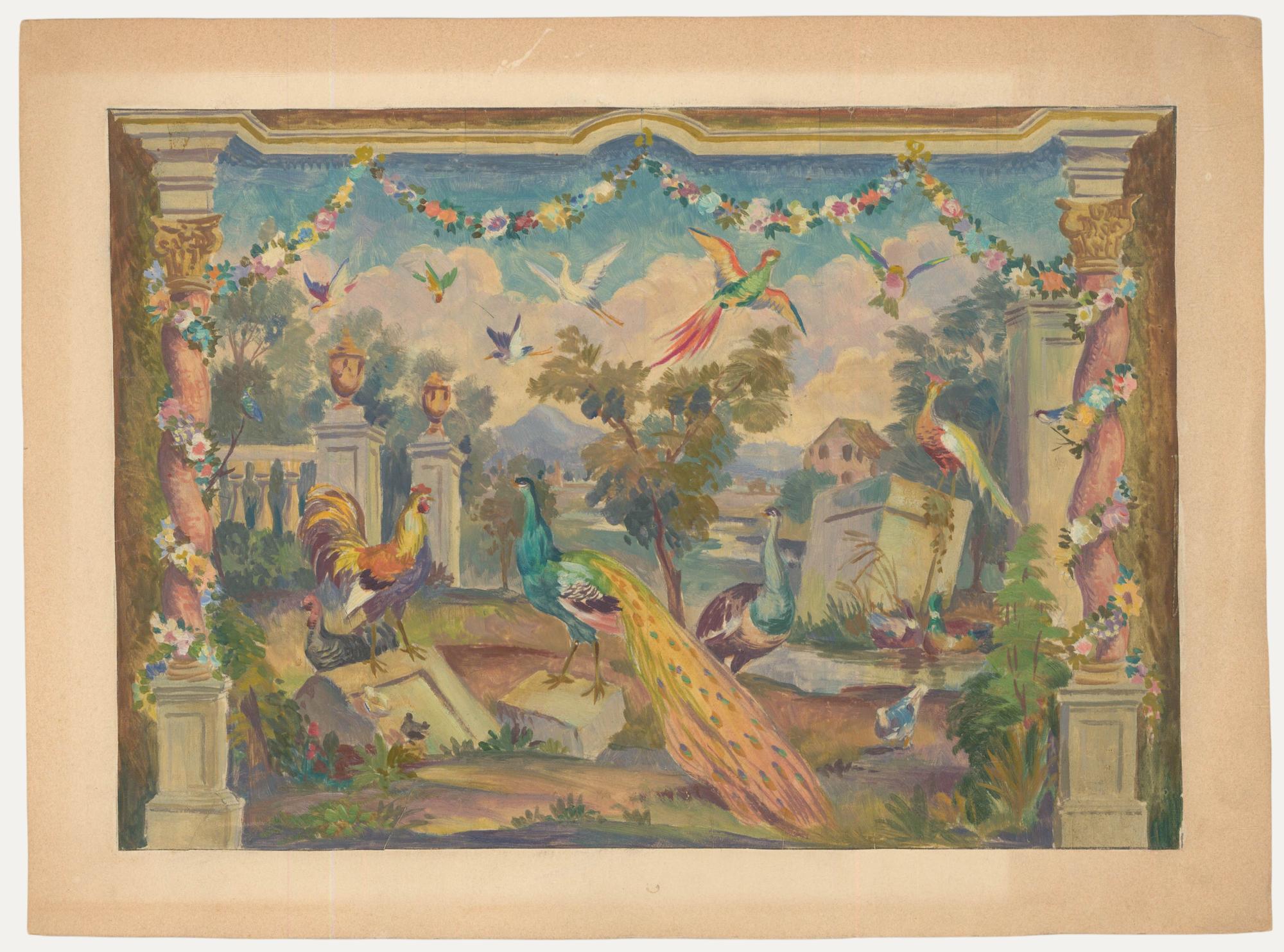Unknown Animal Painting - Mid 20th Century Oil - A Celebration of Birds