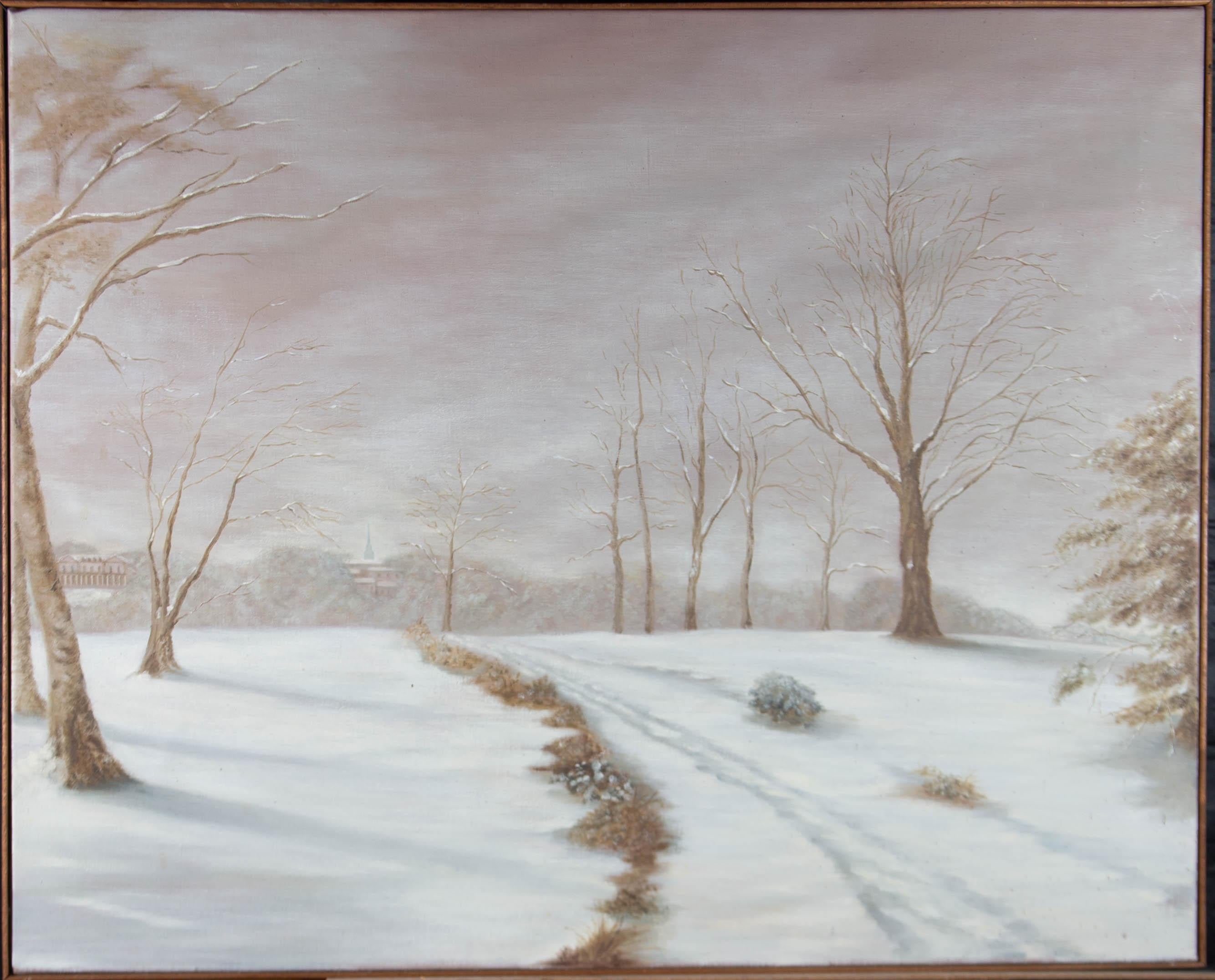Unknown Landscape Painting - Mid 20th Century Oil - A Winter Path