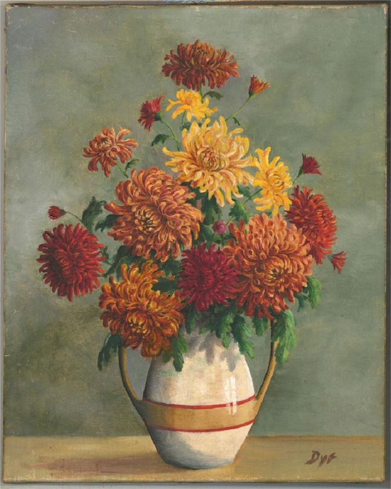 Mid 20th Century Oil - Autumn Bouquet - Brown Still-Life Painting by Unknown