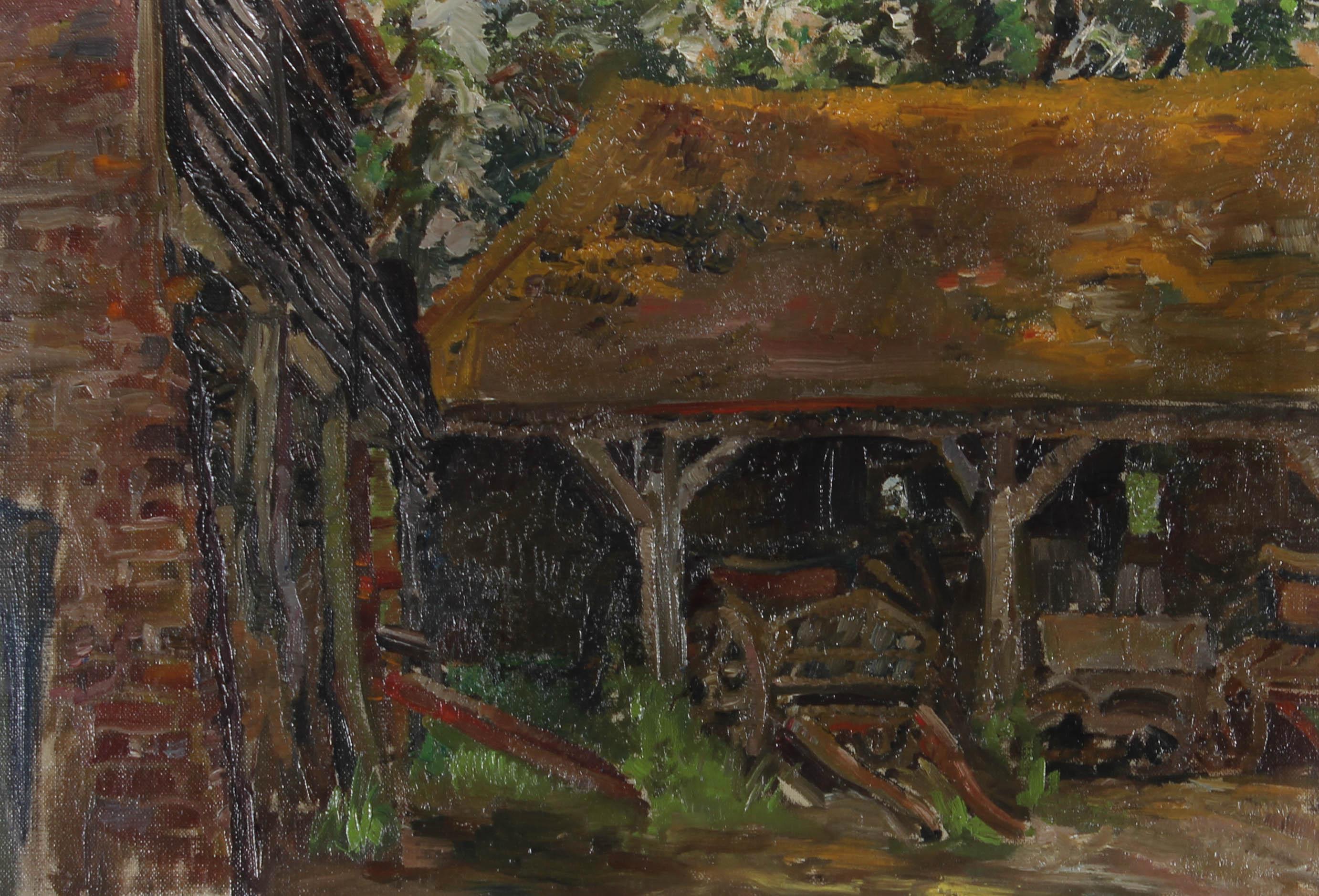 Mid 20th Century Oil - Barn On The Farm - Painting by Unknown