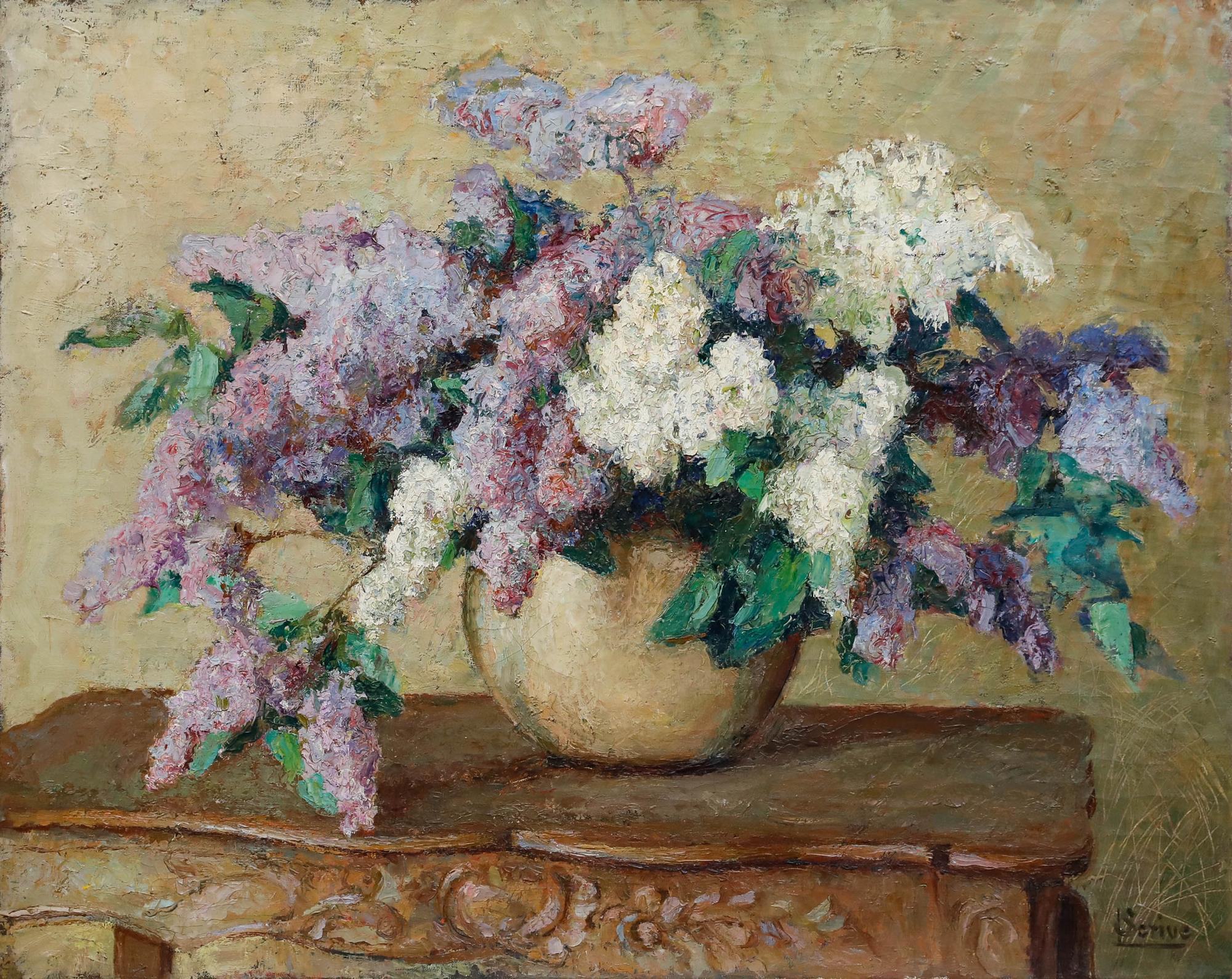 Mid 20th Century Oil - Bouquet of Lilacs - Painting by Unknown
