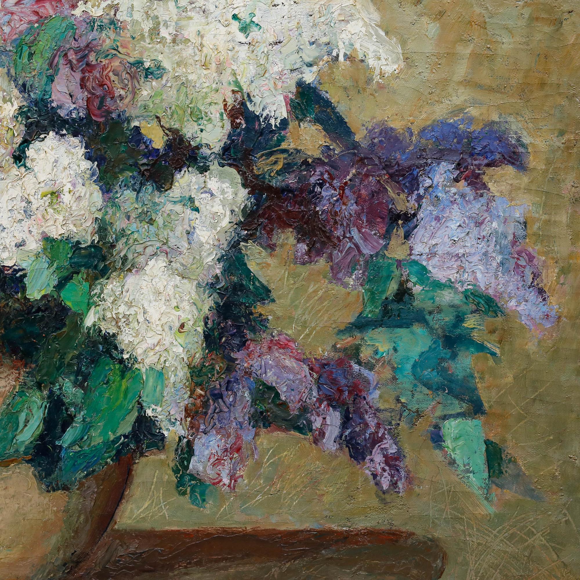 Mid 20th Century Oil - Bouquet of Lilacs For Sale 1