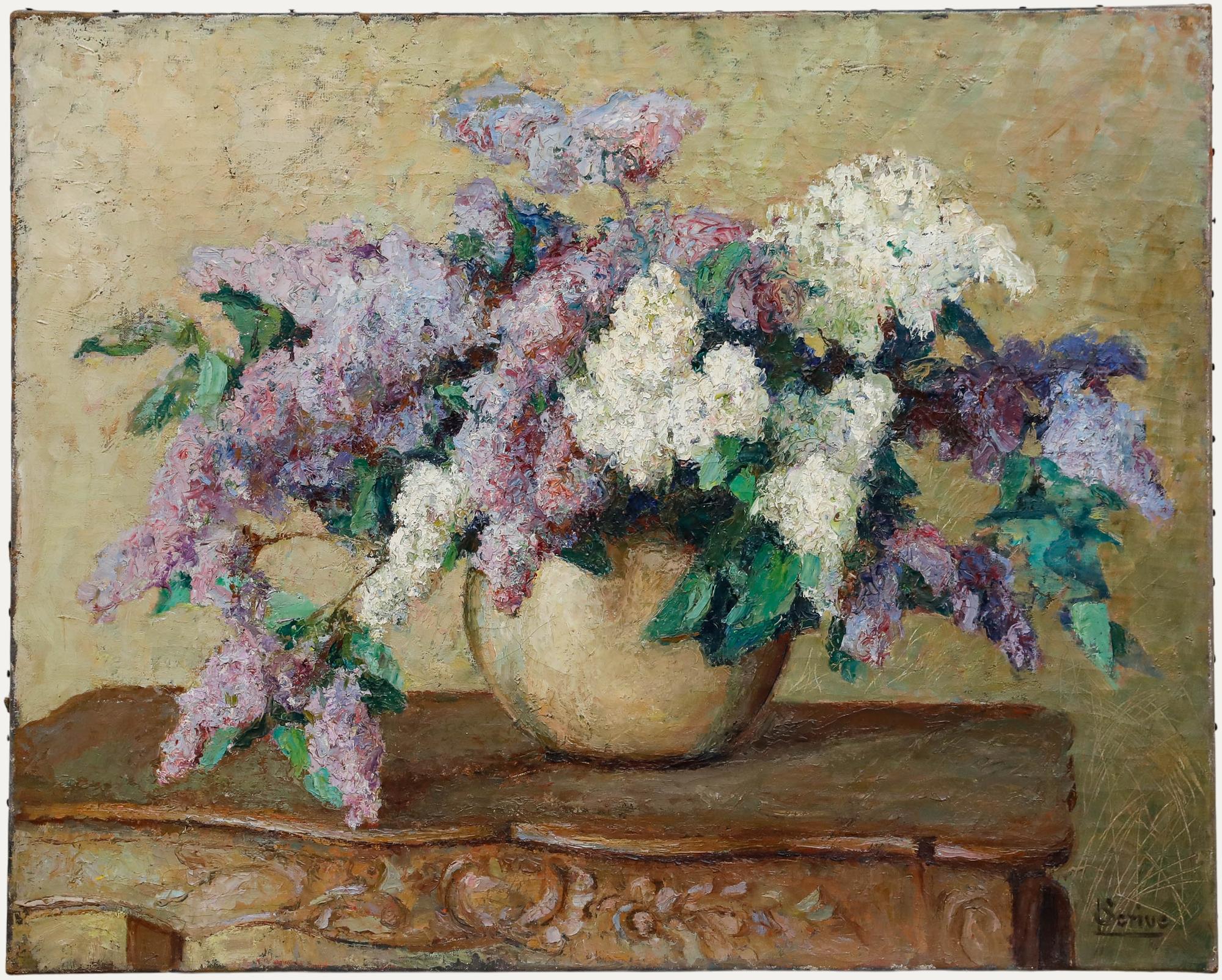 Unknown Still-Life Painting - Mid 20th Century Oil - Bouquet of Lilacs