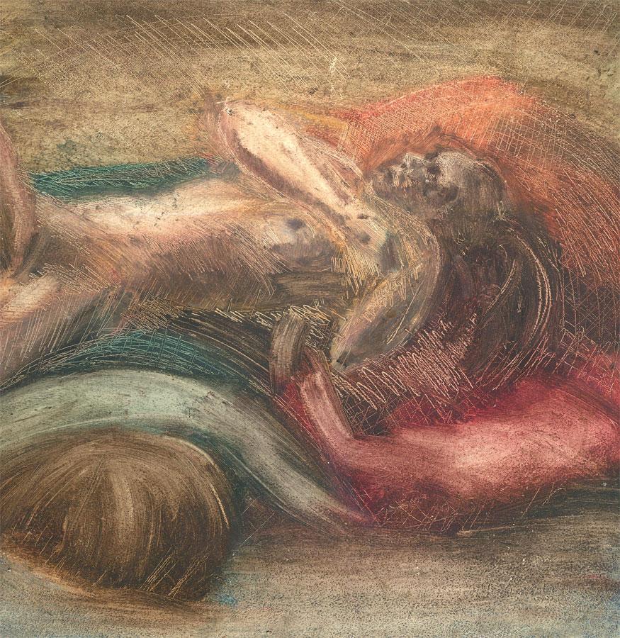 Unknown Nude Painting – Öl aus der Mitte des 20. Jahrhunderts - Gefangen in Bewegung