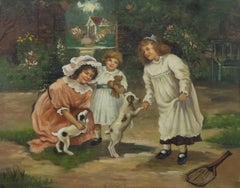 Mid 20th Century Oil - Children with Puppies