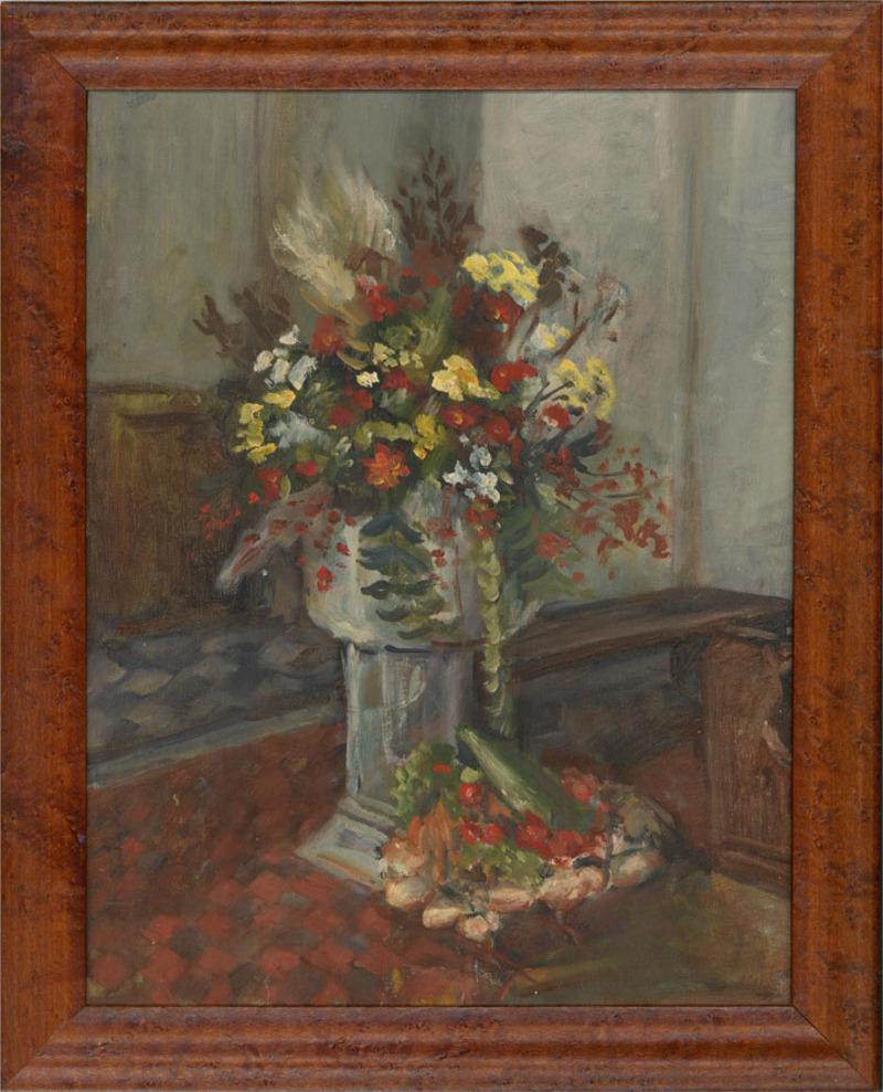 Mid 20th Century Oil - Church Flowers - Painting by Unknown