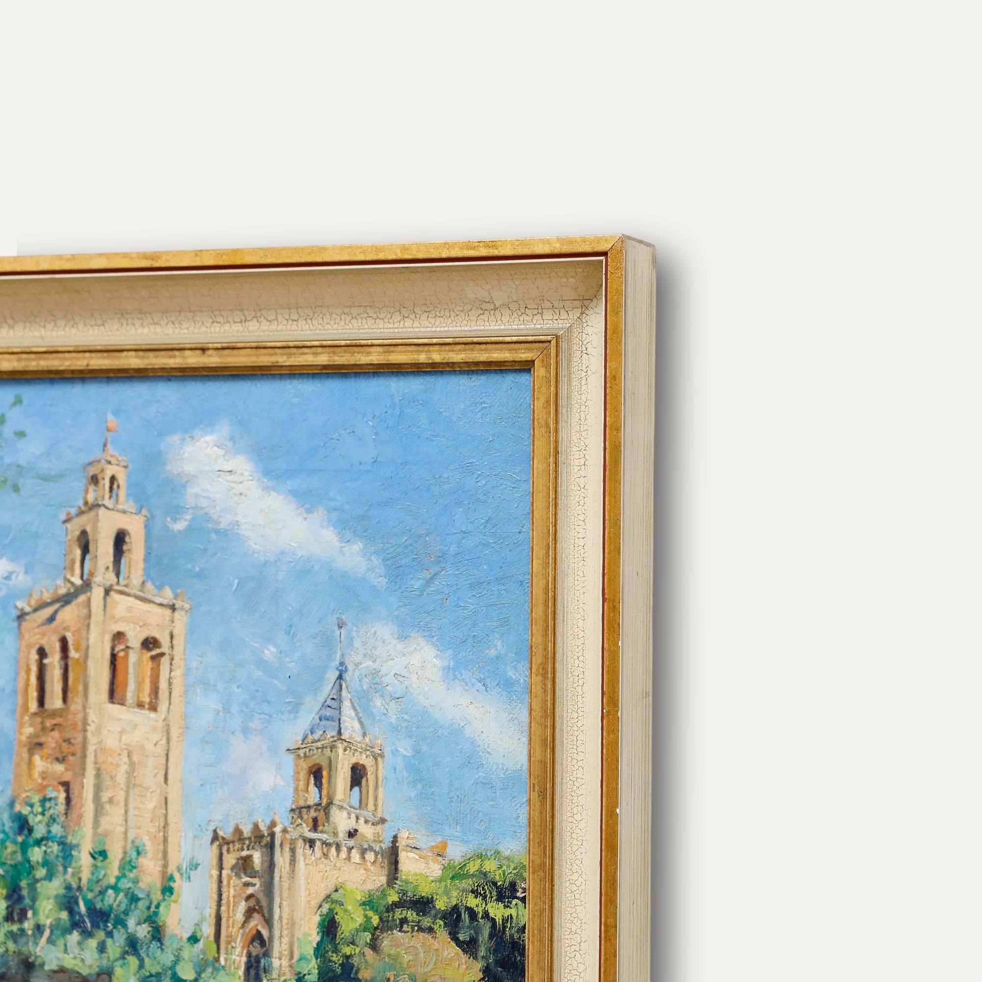 Mid 20th Century Oil - Church in The Sunlight For Sale 1