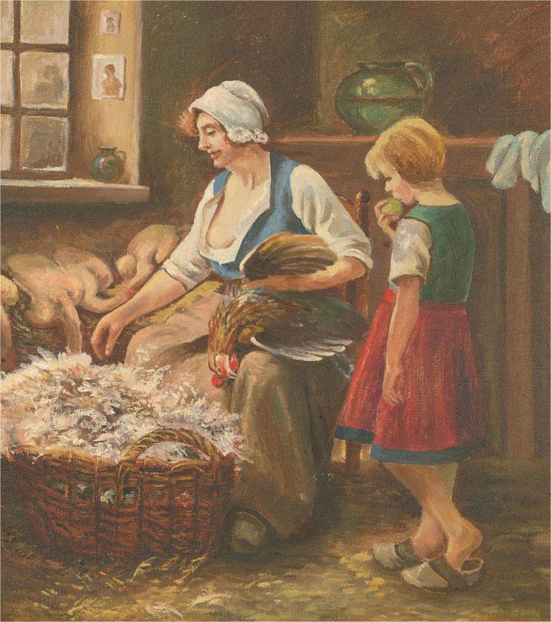 Unknown Figurative Painting - Mid 20th Century Oil - Dinner Preparation