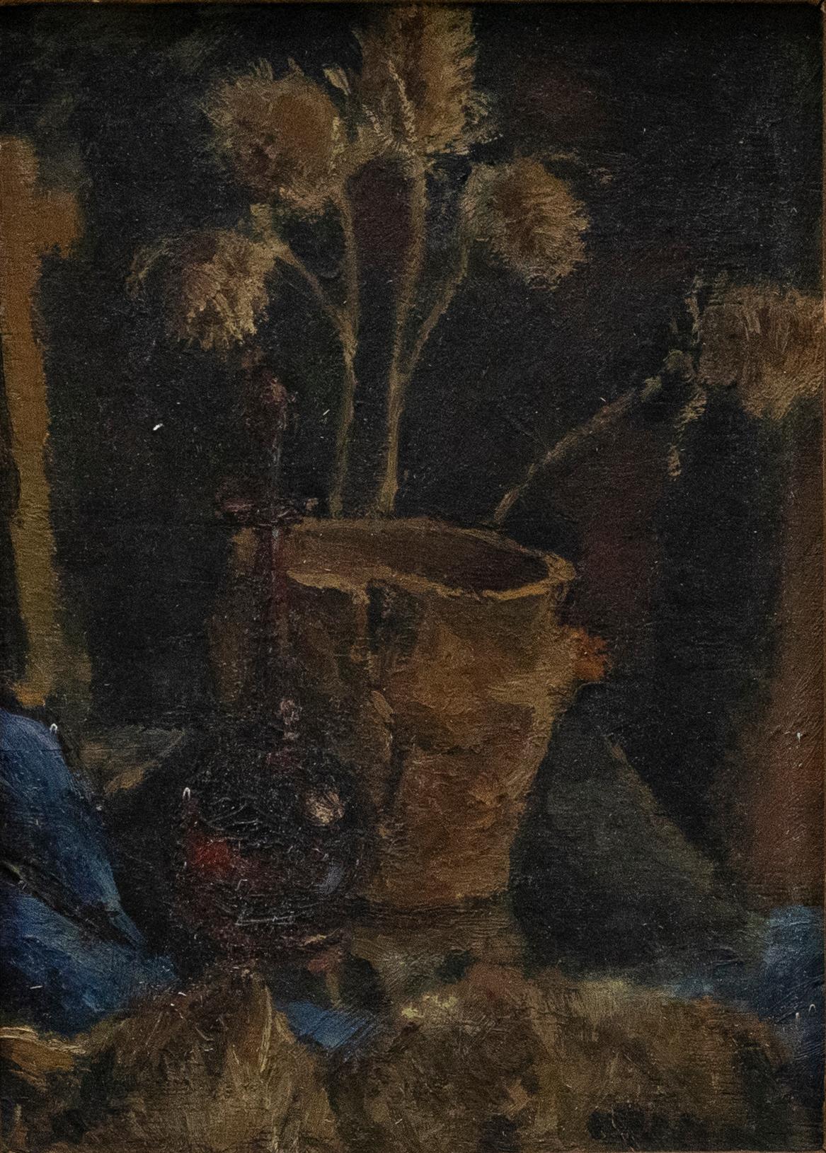 Mid 20th Century Oil - Dried Flowers - Painting by Unknown