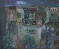 Vintage Mid 20th Century Oil - Evening Street Scene