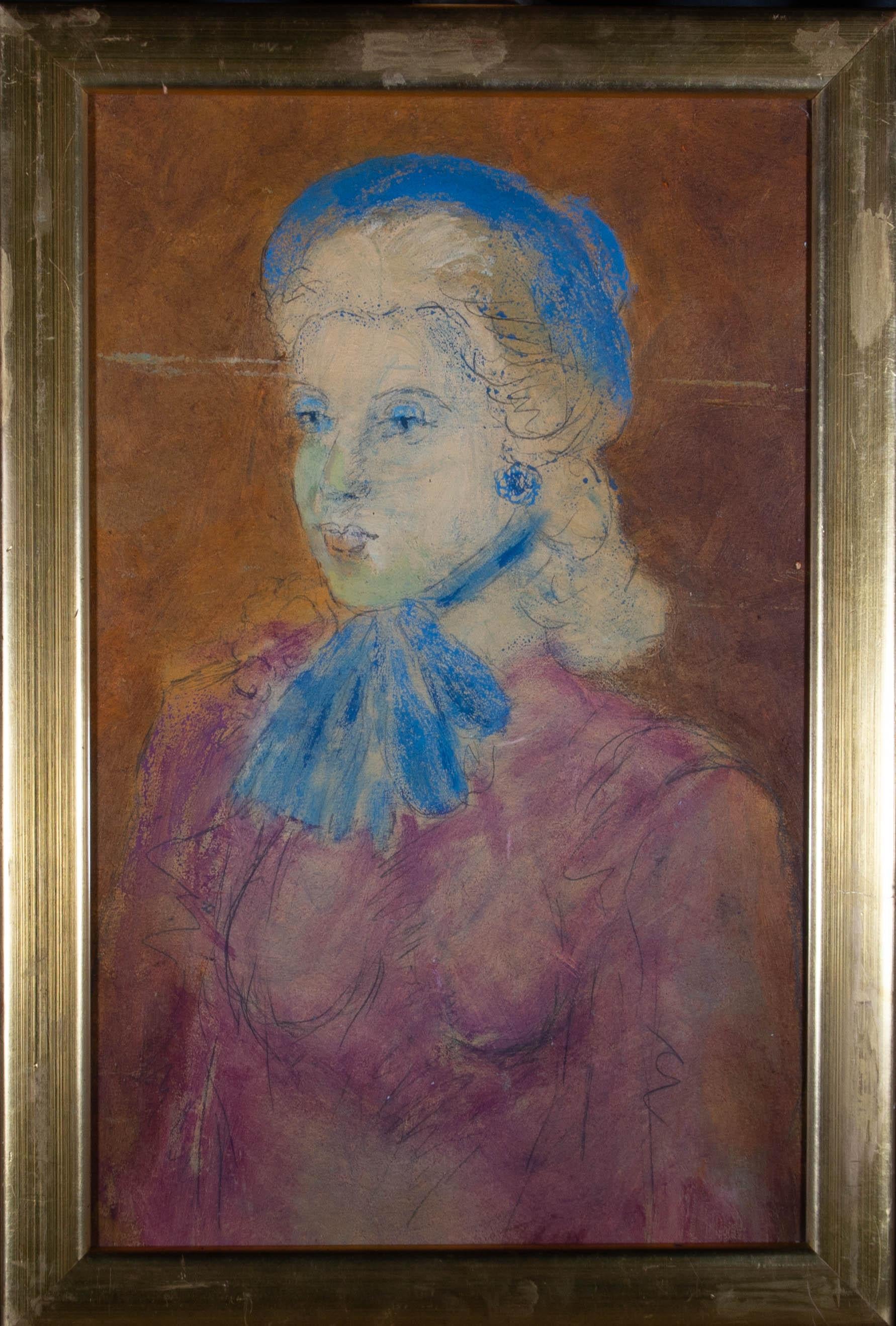 Unknown Portrait Painting - Mid 20th Century Oil - Fashionable Woman