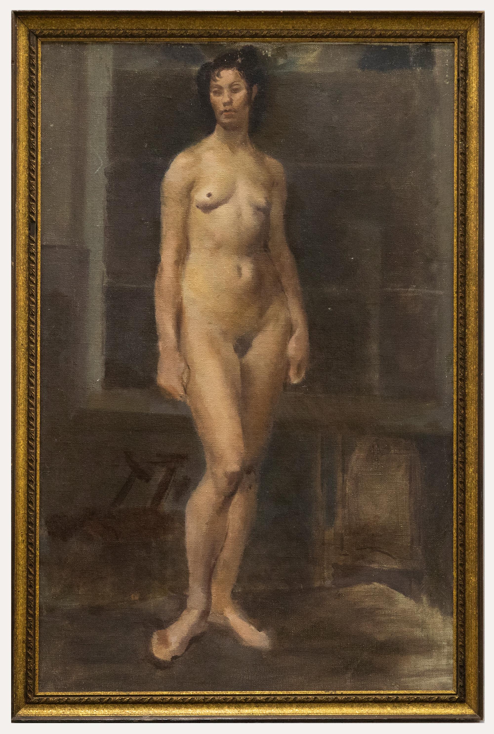 Unknown Nude Painting - Mid 20th Century Oil - Female Form