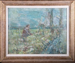 Mitte des 20. Jahrhunderts Öl-Figur in einer Landschaft