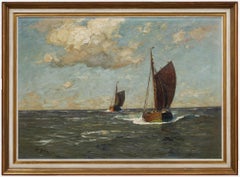 Vintage Mid 20th Century Oil - Fishing Boats at Sea