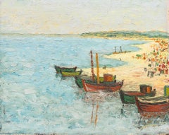 Mid 20th Century Oil - Fishing Boats on the Beach