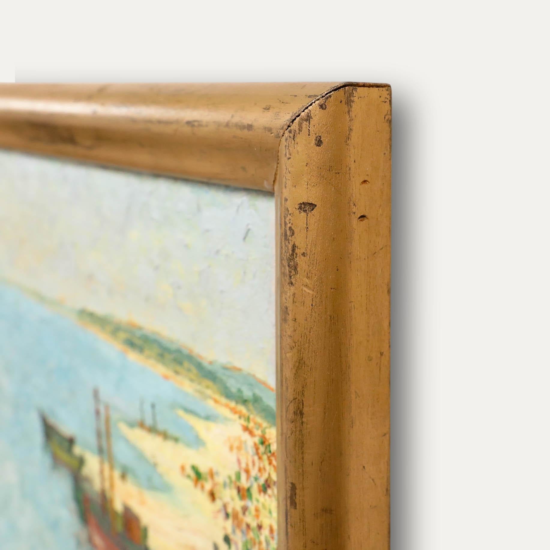 Mid 20th Century Oil - Fishing Boats on the Beach For Sale 1