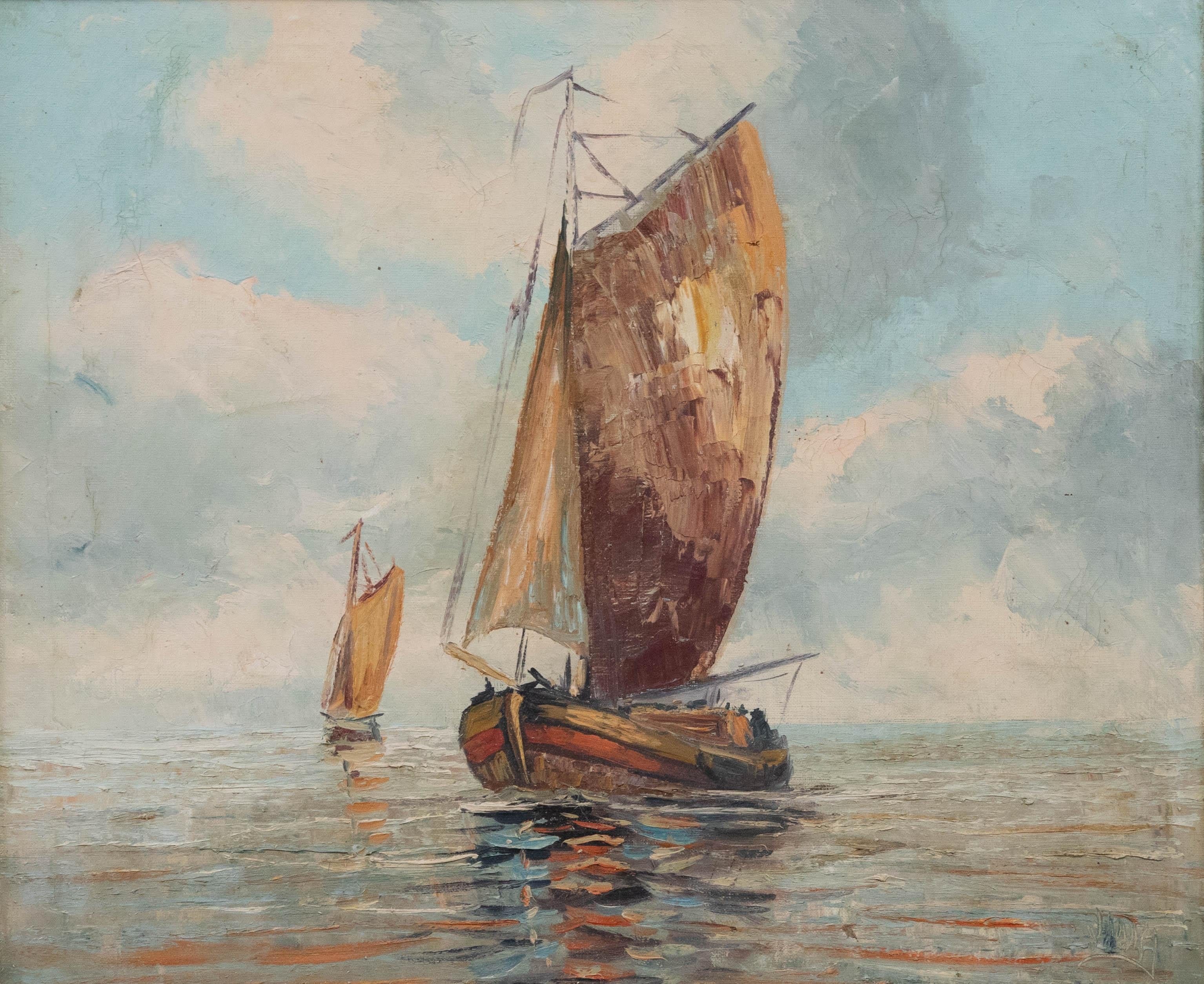 Mid 20th Century Oil - Fishing Cutter - Painting by Unknown