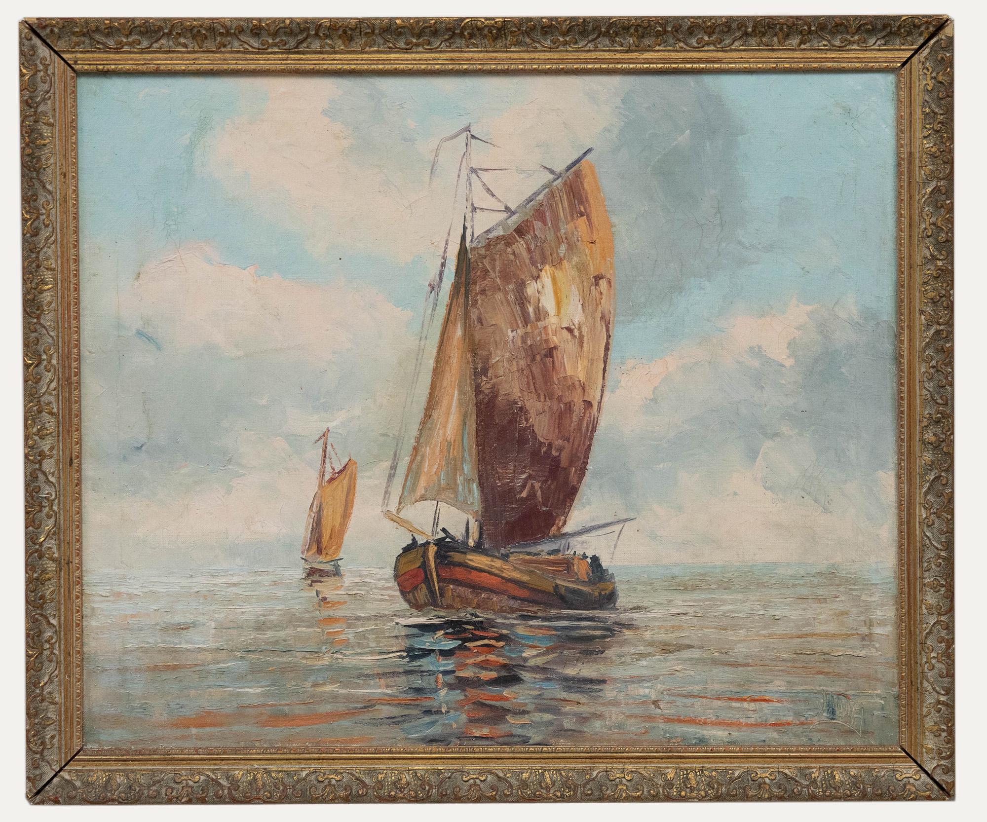 Unknown Figurative Painting - Mid 20th Century Oil - Fishing Cutter