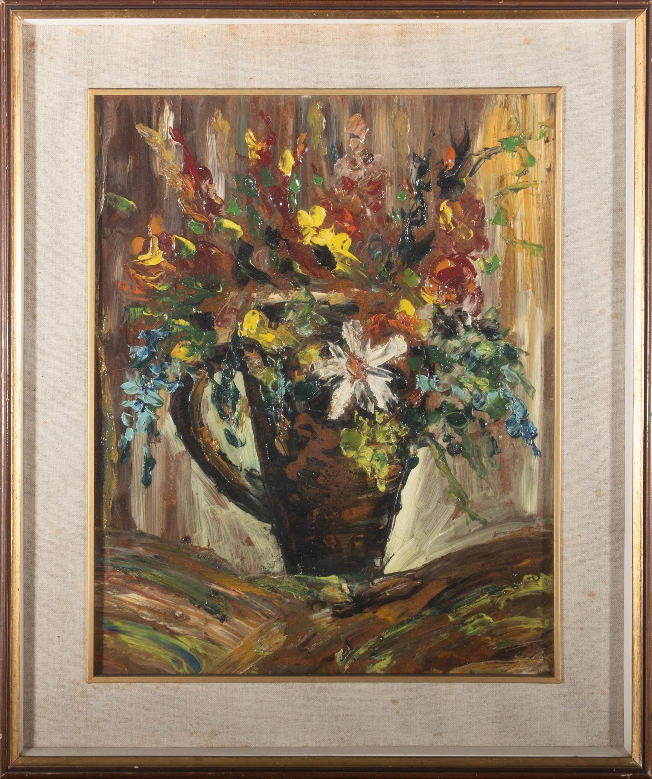 Unknown Still-Life Painting - Mid 20th Century Oil - Floral Jug
