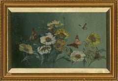 Mid 20th Century Oil - Flowers and Butterflies