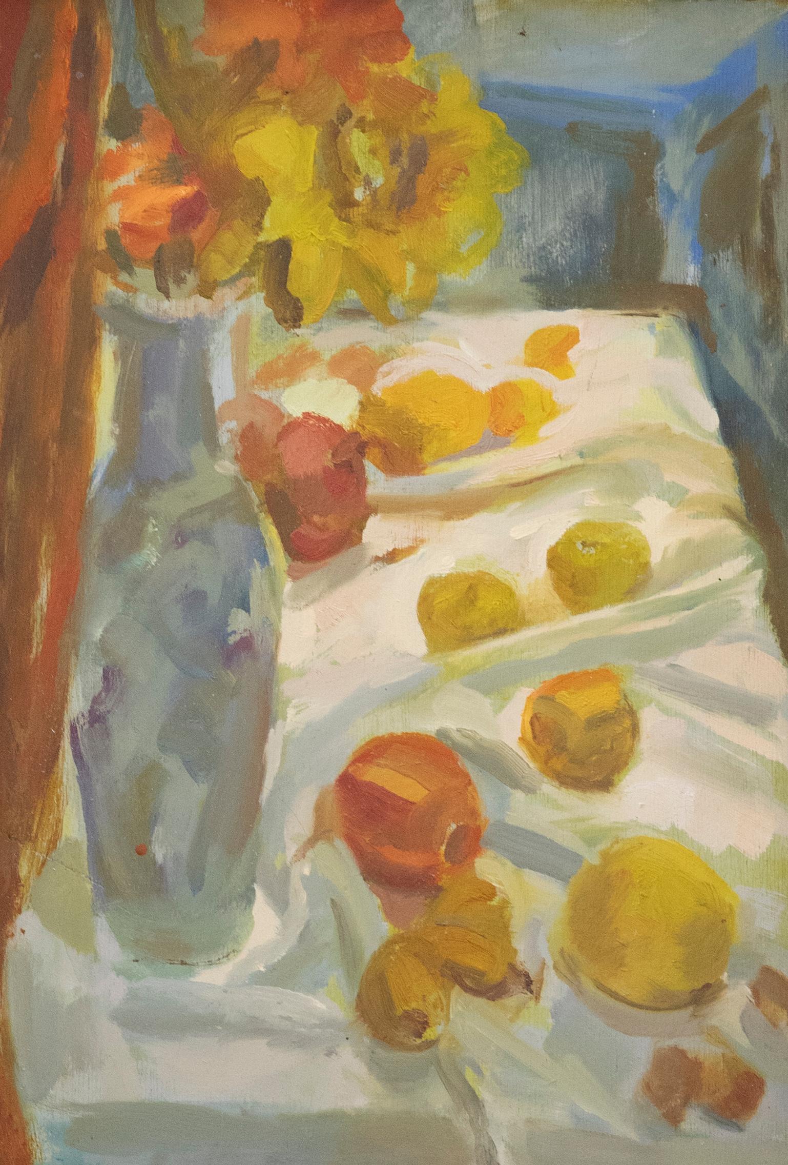 Mid 20th Century Oil - Flowers and Fruit - Painting by Unknown