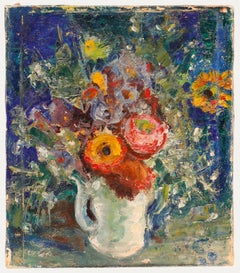 Huile du milieu du 20e siècle - Fleurs dans une tasse