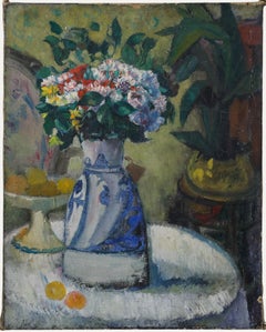 Mitte 20. Jahrhundert Öl - Blumen in einer Vase
