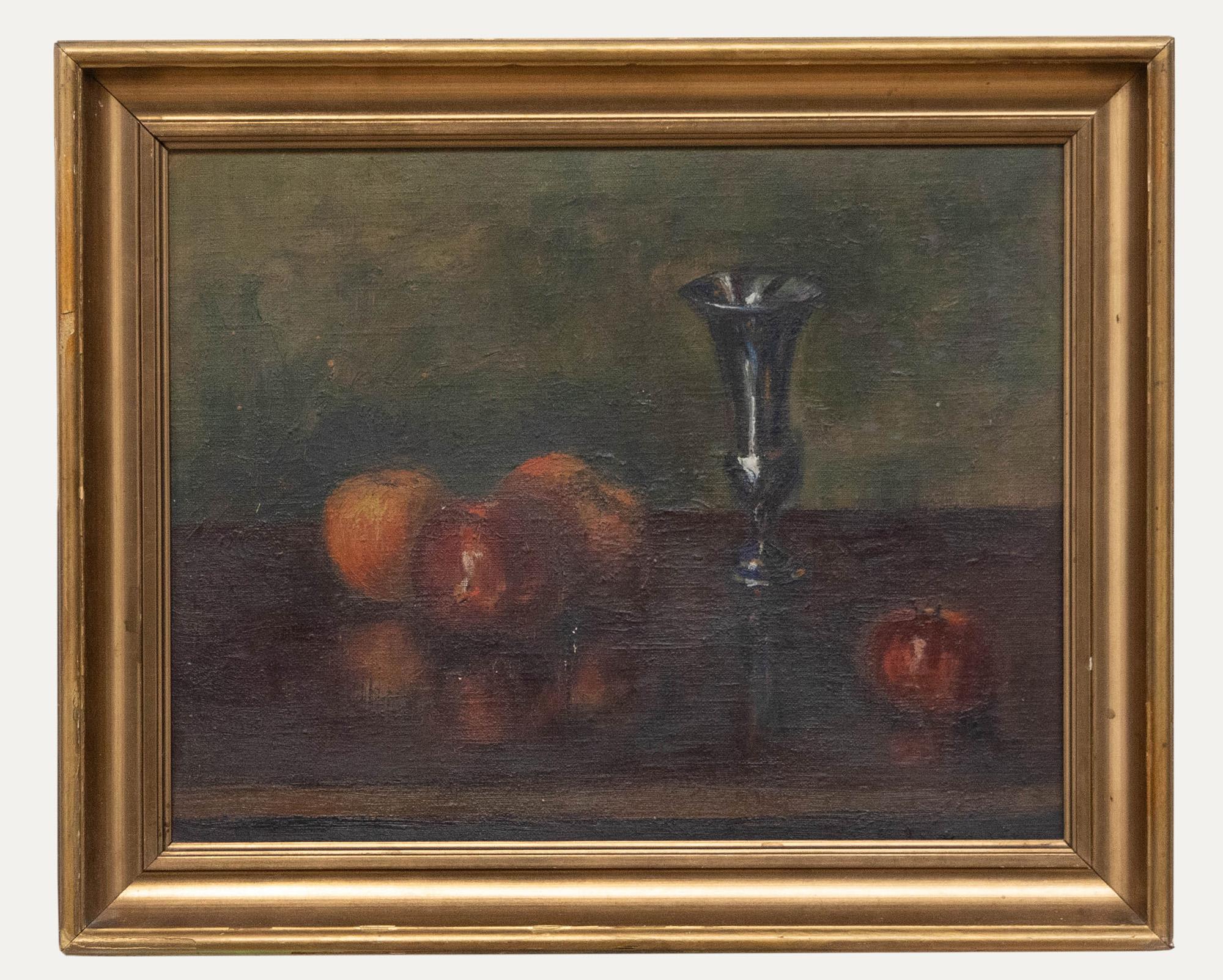 Unknown Still-Life Painting - Mid 20th Century Oil - Fruit and a Chalice