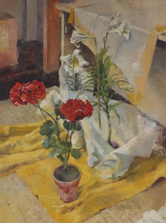 Mid 20th Century Oil - Geraniums and Easter Lilies